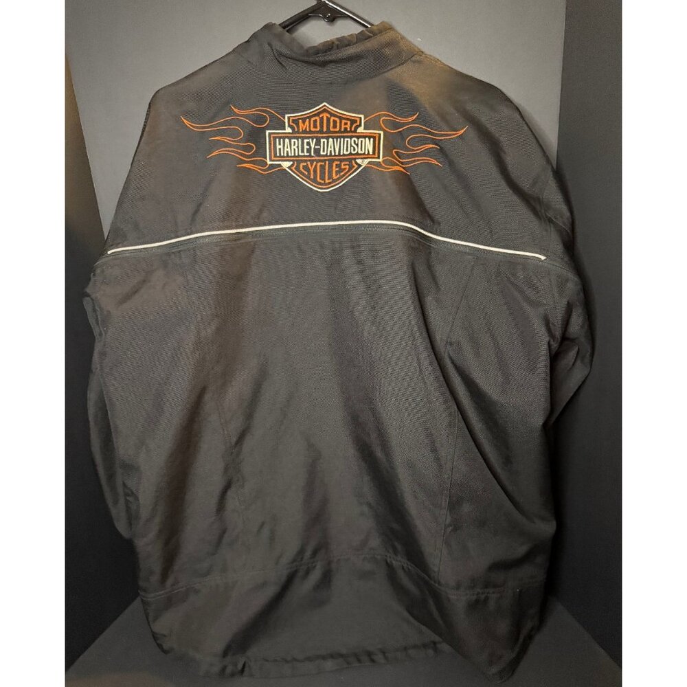Harley Davidson Biker Jacket Mens XL Black Lined Riding Moto Flame Sleeves Y2K - Picture 2 of 7